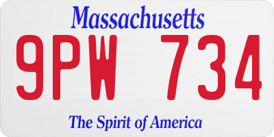 MA license plate 9PW734