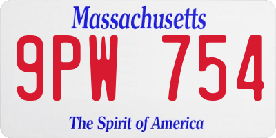 MA license plate 9PW754