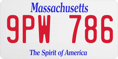 MA license plate 9PW786