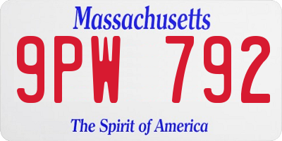 MA license plate 9PW792