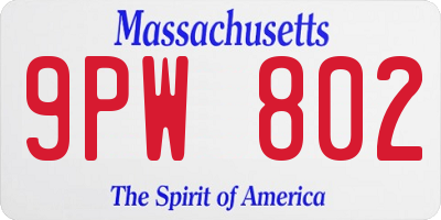 MA license plate 9PW802