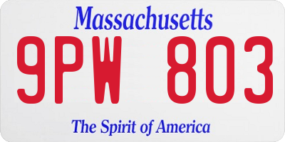 MA license plate 9PW803