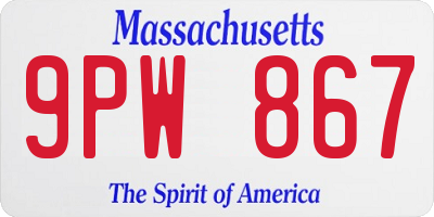 MA license plate 9PW867