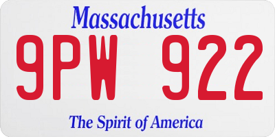 MA license plate 9PW922