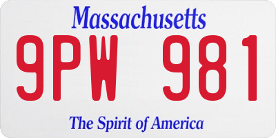 MA license plate 9PW981