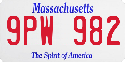 MA license plate 9PW982