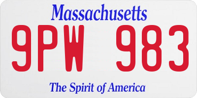 MA license plate 9PW983