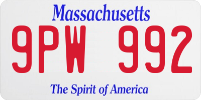MA license plate 9PW992