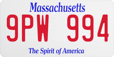 MA license plate 9PW994
