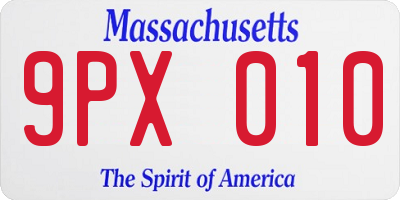 MA license plate 9PX010