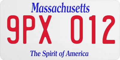 MA license plate 9PX012