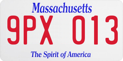 MA license plate 9PX013
