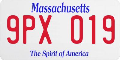 MA license plate 9PX019