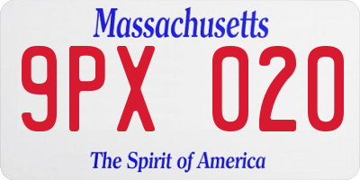 MA license plate 9PX020