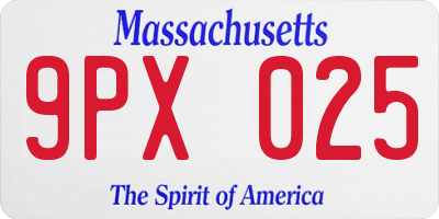 MA license plate 9PX025