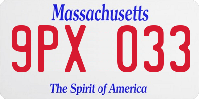 MA license plate 9PX033