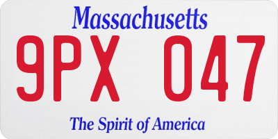 MA license plate 9PX047