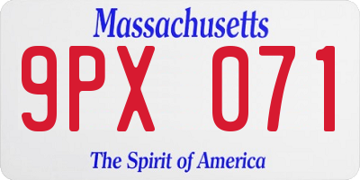 MA license plate 9PX071