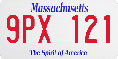 MA license plate 9PX121
