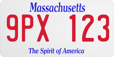 MA license plate 9PX123