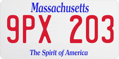 MA license plate 9PX203