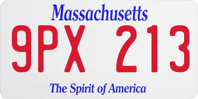 MA license plate 9PX213