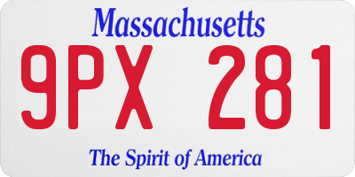 MA license plate 9PX281