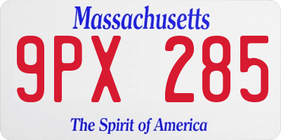 MA license plate 9PX285