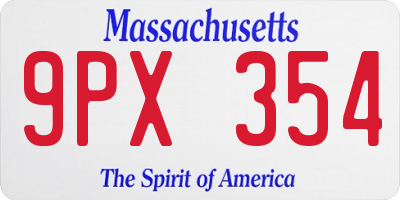 MA license plate 9PX354