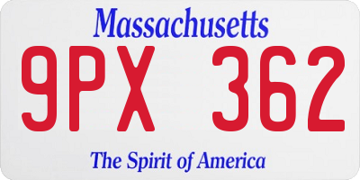 MA license plate 9PX362