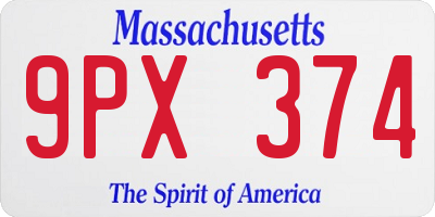 MA license plate 9PX374