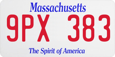 MA license plate 9PX383