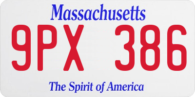 MA license plate 9PX386