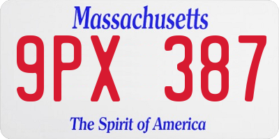 MA license plate 9PX387