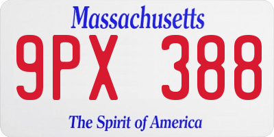 MA license plate 9PX388