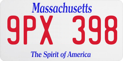 MA license plate 9PX398