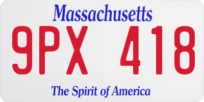 MA license plate 9PX418