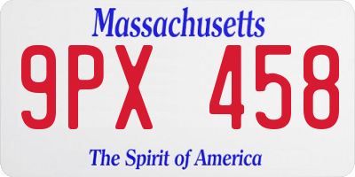 MA license plate 9PX458