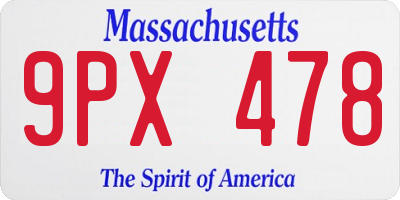 MA license plate 9PX478