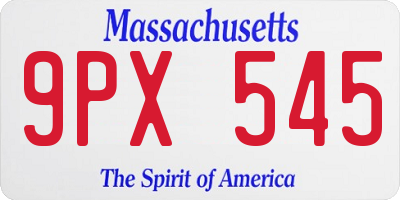 MA license plate 9PX545