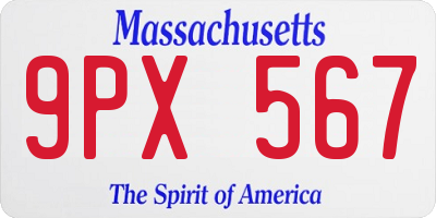 MA license plate 9PX567