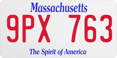 MA license plate 9PX763