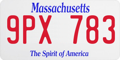 MA license plate 9PX783