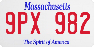 MA license plate 9PX982