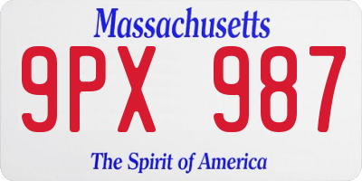 MA license plate 9PX987