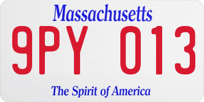 MA license plate 9PY013