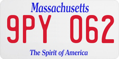 MA license plate 9PY062