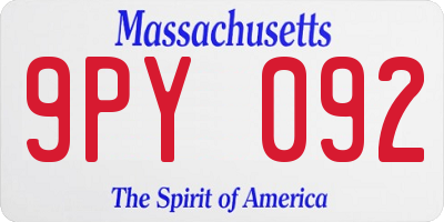 MA license plate 9PY092