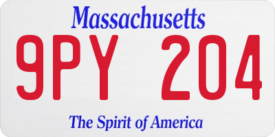 MA license plate 9PY204