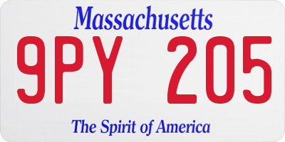 MA license plate 9PY205